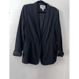 Women's Black Blazer‎ Size L Shawl Collar Single Button Drawstring Waist